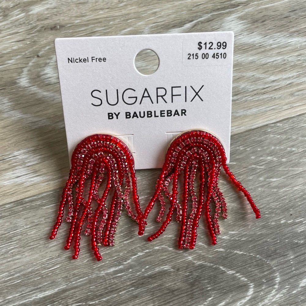 Baublebar Sugarfix Red Beaded Rainbow Dangle Earrings NEW